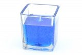 Gelcandle in glass cube 75mm Blue