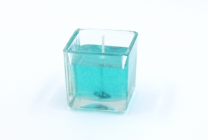 Gelcandle in glass cube 52mm Turqouise